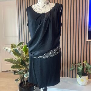 Sweet Miss‎ Black Sleeveless Sheath Dress Rhinestone Detail Party Cocktail
